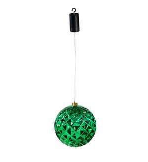 8" Indoor/Outdoor Lighted Shatterproof Hanging Holiday Faceted Ball Ornaments, Set of 2 - Green/Red