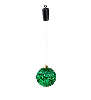 Indoor/Outdoor Lighted Shatterproof Hanging Holiday Faceted Ball 5" Ornaments, Set of 2 - Green/Red