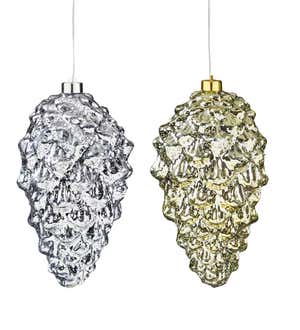 Indoor/Outdoor Lighted Shatterproof Hanging Pine Cone Ornaments, Set of 2