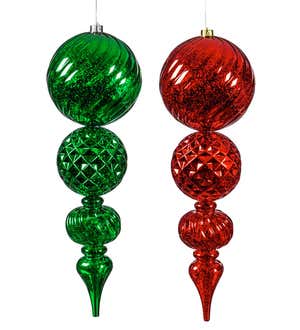 24"L Indoor/Outdoor Shatterproof Lighted Holiday Finial Ornaments, Set of 2 - Silver/Gold