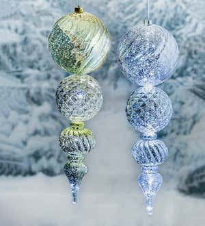 24"L Indoor/Outdoor Shatterproof Lighted Holiday Finial Ornaments, Set of 2 - Silver/Gold