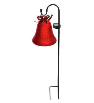 Solar Lighted Christmas Bell on Shepherd's Hook, Set of 2 - Red and Gold