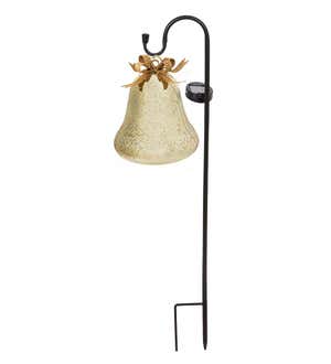 Solar Lighted Christmas Bell on Shepherd's Hook, Set of 2 - Red and Gold