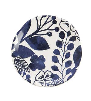 Ceramic 6" Appetizer Plates in Storage Caddy, Set of 8 - Blue Floral