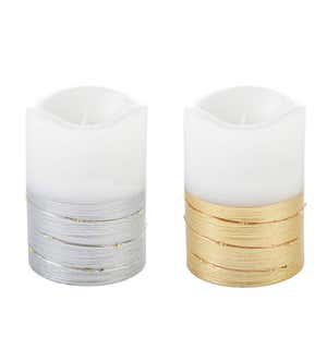 LED Half Metallic Wire Wrapped Flameless Pillar Candles, Set of 2