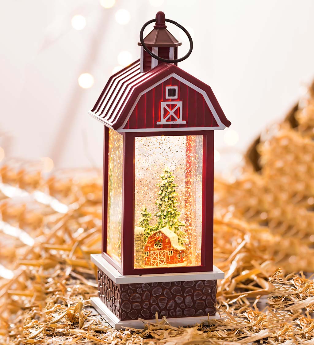 LED Snow Globe Barn Lantern