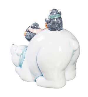 Ceramic Polar Bears with Penguin Friends, Set of 2