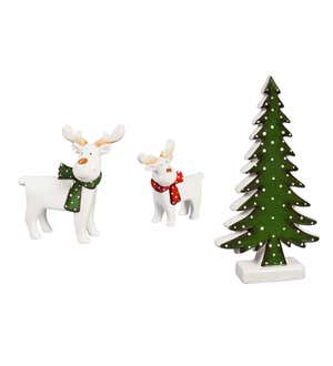 Ceramic Reindeer and Evergreen Tabletop Decor, Set of 3