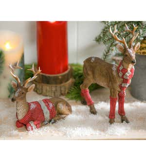Woodland Deer in Holiday Knits, Set of 2