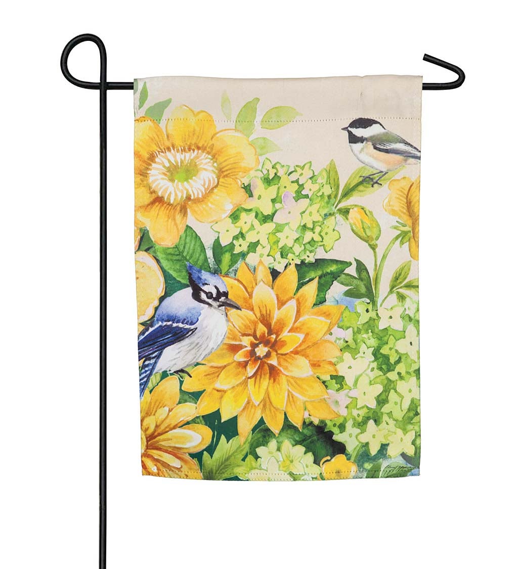 Yellow Flowers and Birds Suede Garden Flag