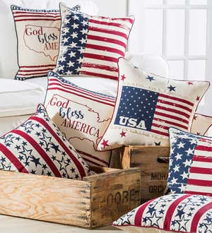 Americana USA Flag and Stars Throw Pillow