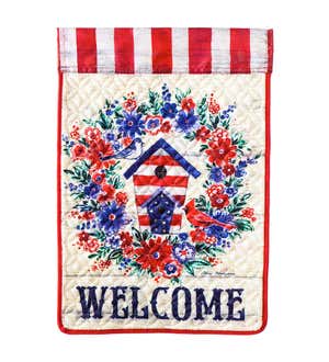 Americana Birdhouse Welcome Quilted Garden Flag