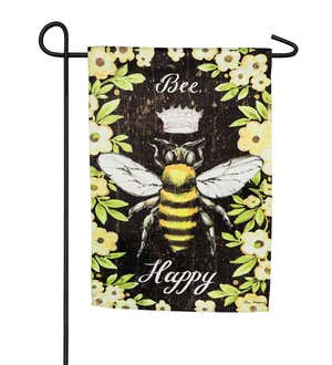 Bee Happy Queen Bee Suede Garden Flag