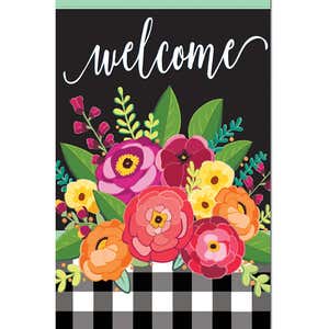 Large Floral Linen Welcome House Flag