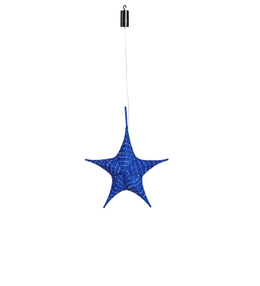 Small Lighted Hanging Fabric Star - Blue