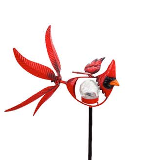 Solar Songbird Metal Wind Spinner with Glass Orb - Cardinal