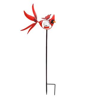 Solar Songbird Metal Wind Spinner with Glass Orb - Cardinal