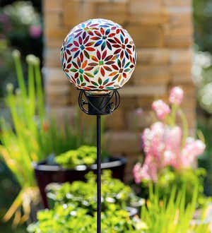 8" Multicolored Mosaic Glass Gazing Ball - Bright Flowers
