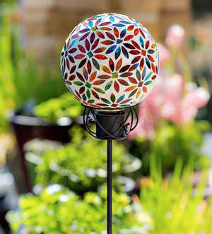 8" Multicolored Mosaic Glass Gazing Ball - Bright Flowers