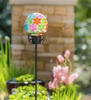 Multicolored Glass Gazing Ball - Bright Floral