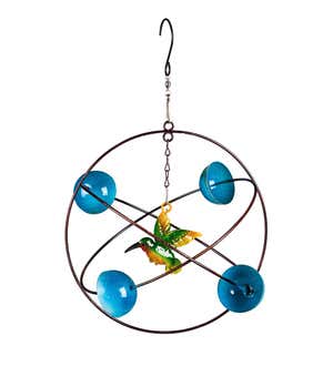 Metal Circles Hanging Wind Twirler - Blue Hummingbird