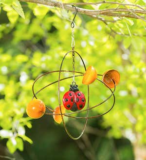 Metal Circles Hanging Wind Twirler - Red Ladybug