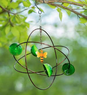 Metal Circles Hanging Wind Twirler - Green Bee