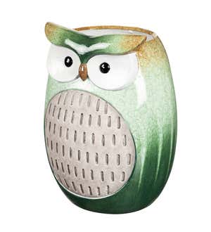 Green Glazed Ceramic Owl Planter