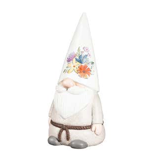 14"H Ceramic Wildflower Gnome Garden Statue