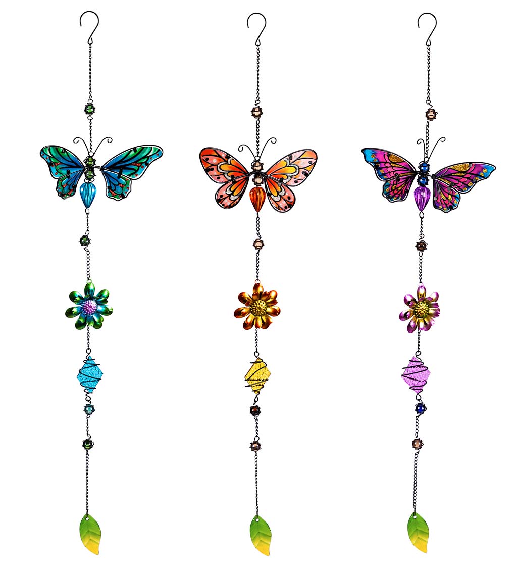 Metal Butterfly Hanging Ornaments, Set of 3