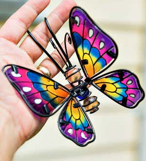 Stained Glass Butterfly and Dragonfly Pot Percher, Set of 2