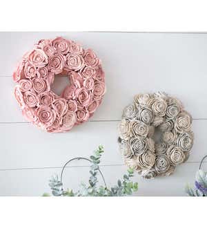 11" Dried Rose and Fiber Wreaths, Set of 2