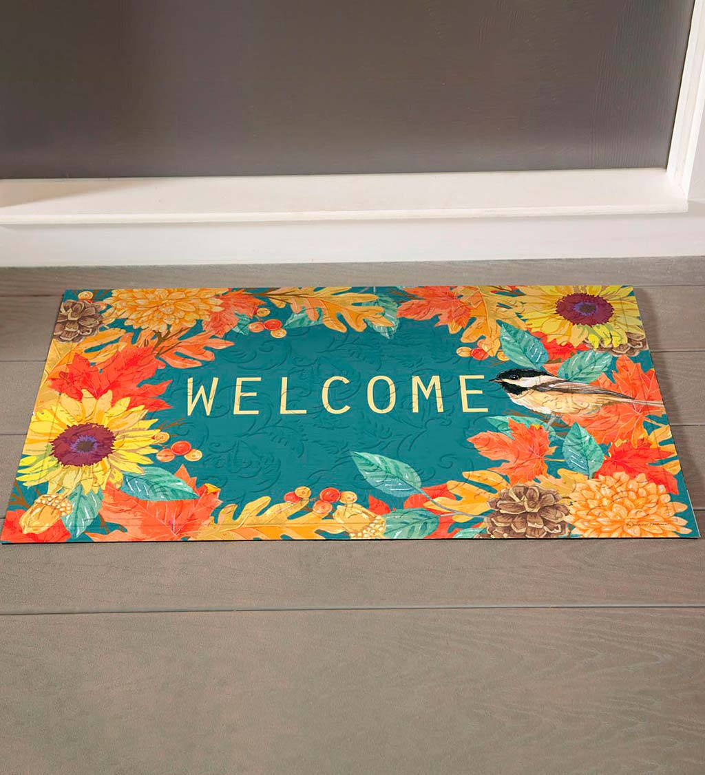 Indoor/Outdoor Fall Chickadee Welcome Embossed Floor Mat