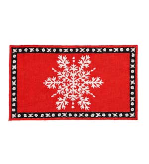 Red Snowflake Hooked Accent Rug