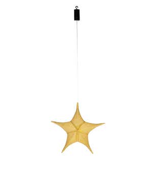 Lighted Hanging Fabric Star, Small Gold