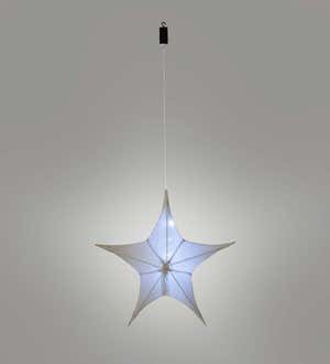Lighted Hanging Fabric Star, Large Silver