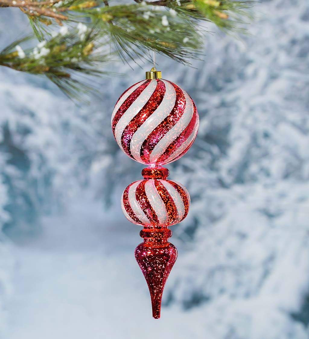 Large Red and White Lighted Holiday Finial Ornament