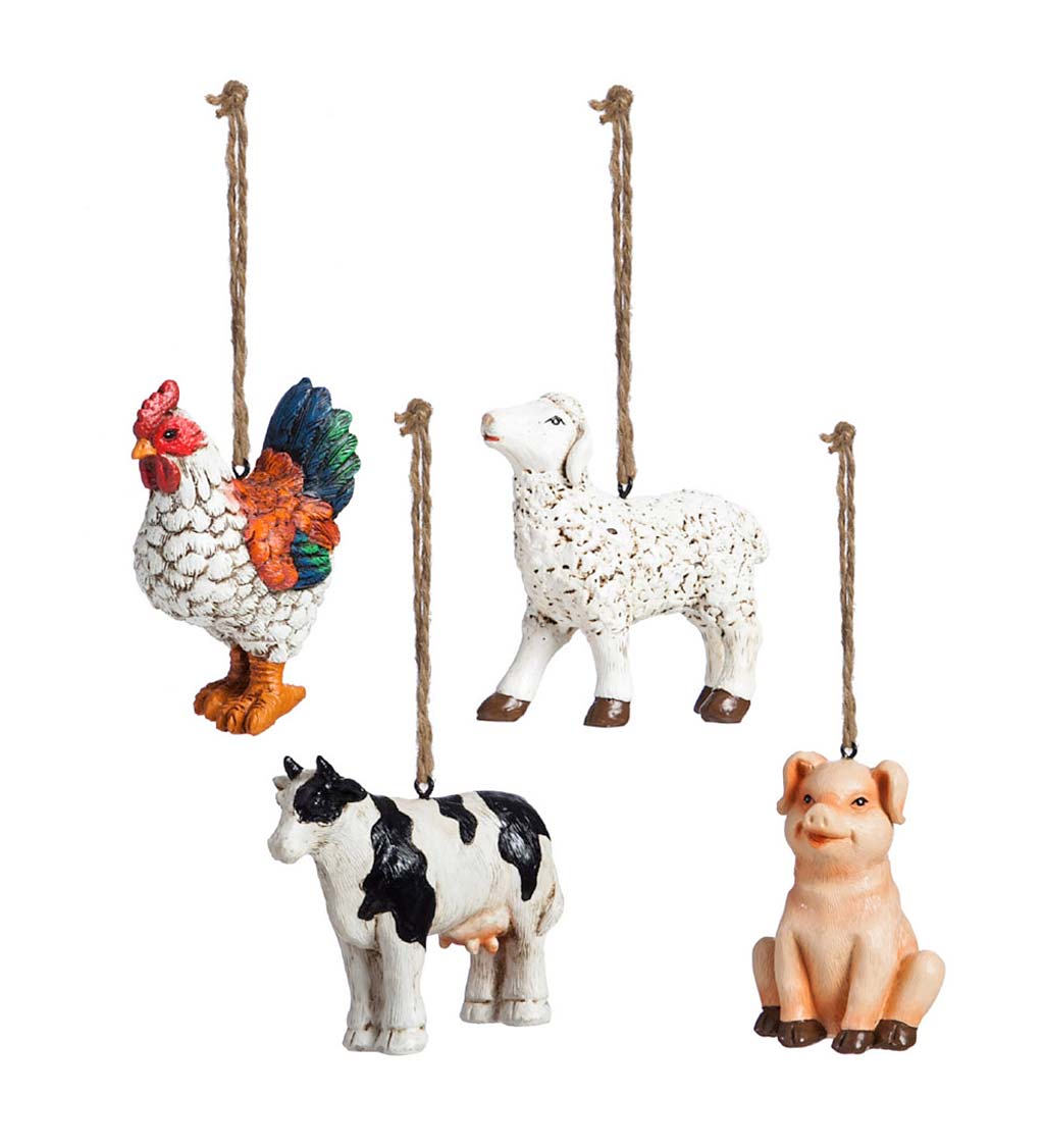 Farm Animal Christmas Tree Ornaments, Set of 4