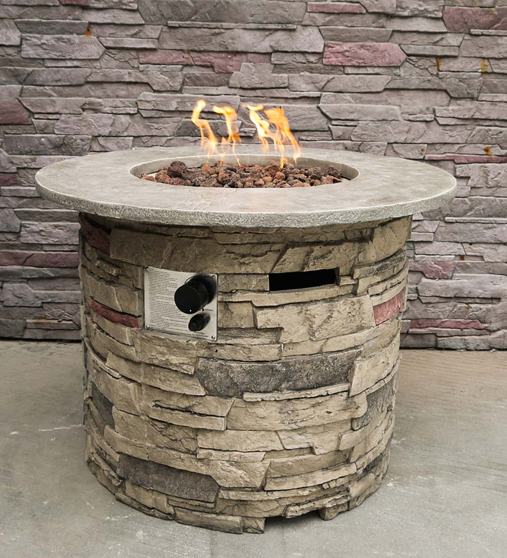 Pittsburg Outdoor Stone Gas Round Fire Pit