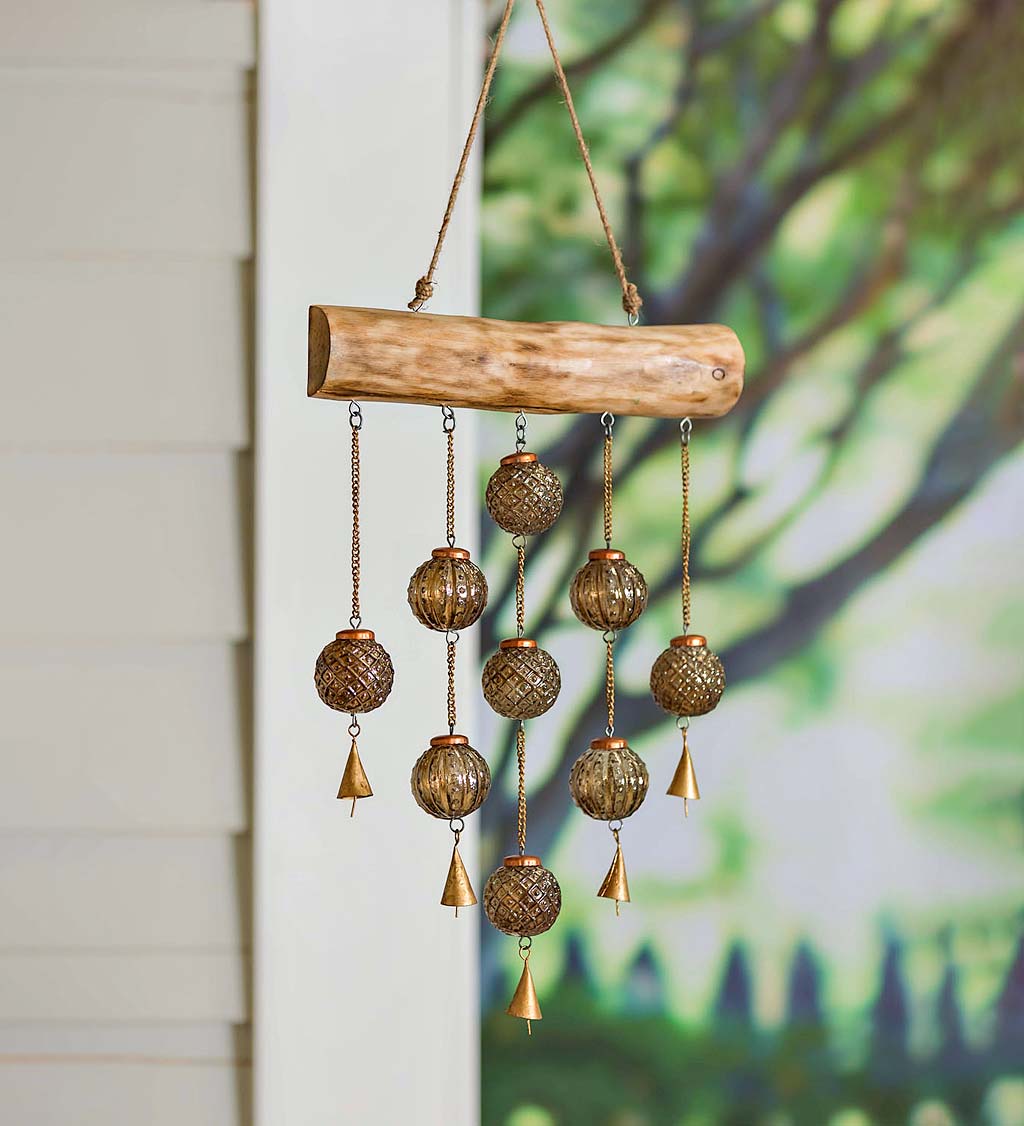 Glass and Driftwood Hanging Garden Bells