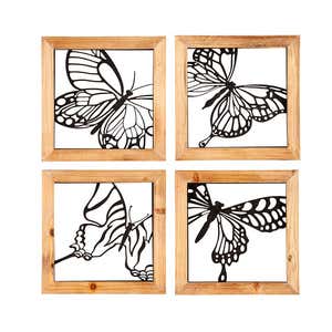 Wood Framed Metal Butterfly Wall Décor Set