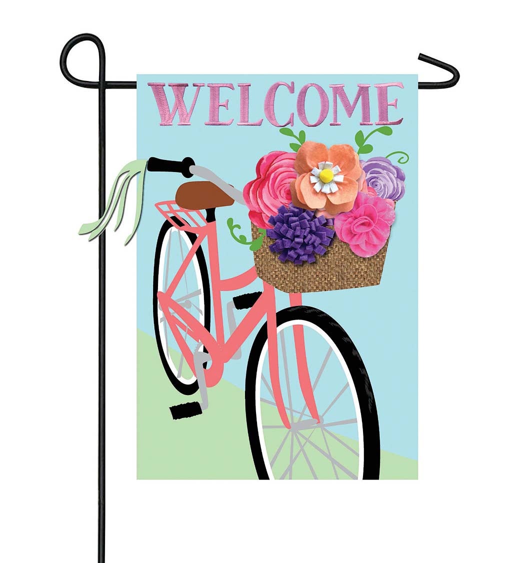 Flower Basket Bicycle Garden Applique Flag