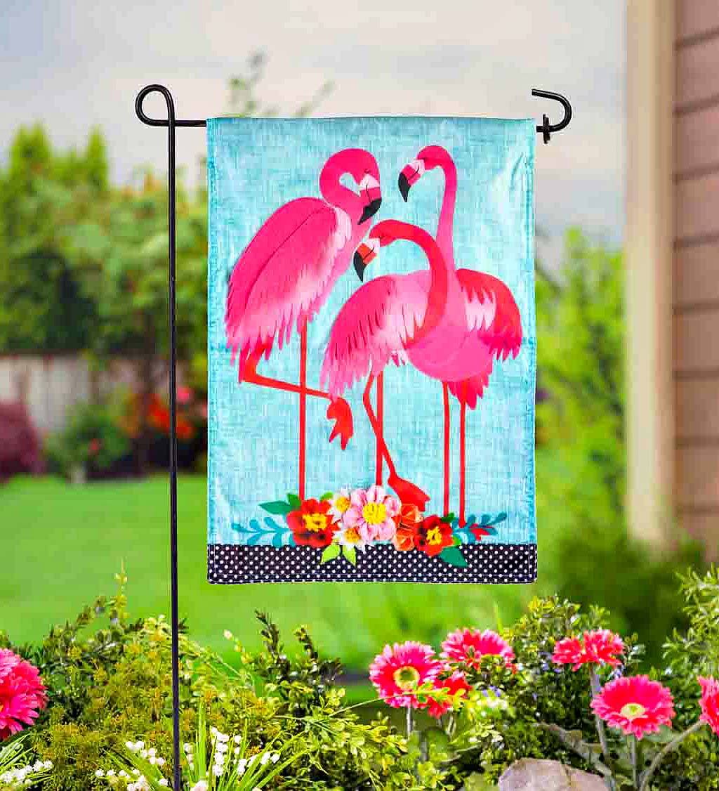 Linen Flamingo Garden Flag