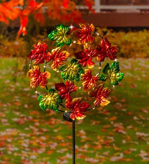 Maple Leaves Garden Stake with Solar Chasing Light Effect
