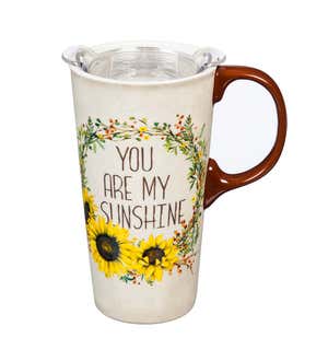Sunflowers and Sunshine Ceramic Travel Mug with Box and Tritan Lid