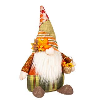 Plush Harvest Gnome with Basket Table Décor