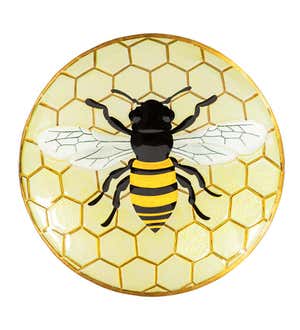 Hand Painted Honey Bee and Honeycomb Birdbath Basin