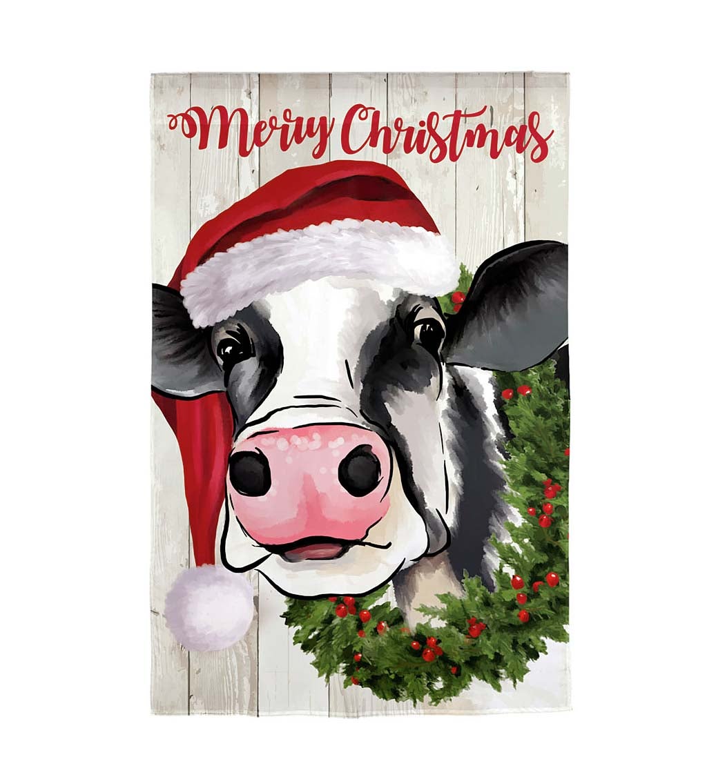 Christmas Cow Linen Garden Flag