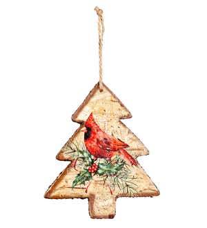 Rustic Wooden Tree and Star Cardinal Christmas Tree Ornaments, Set of 2