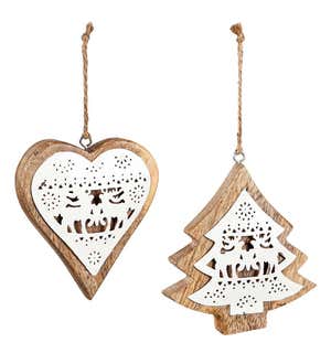 Wood and Metal Cutout Christmas Tree Ornaments, Set of 2
